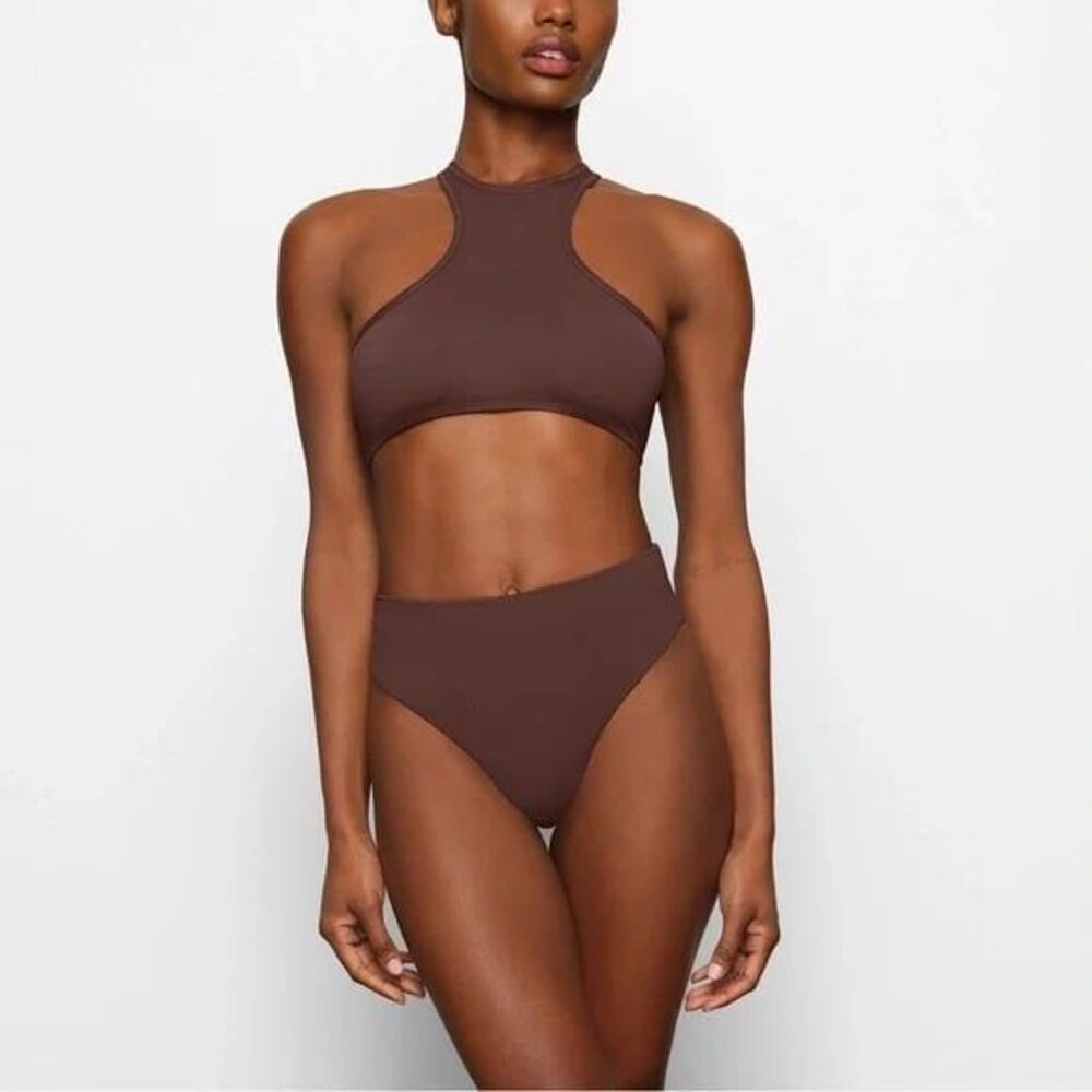 SKIMS Swim High Neck Racerback Top Cocoa Medium